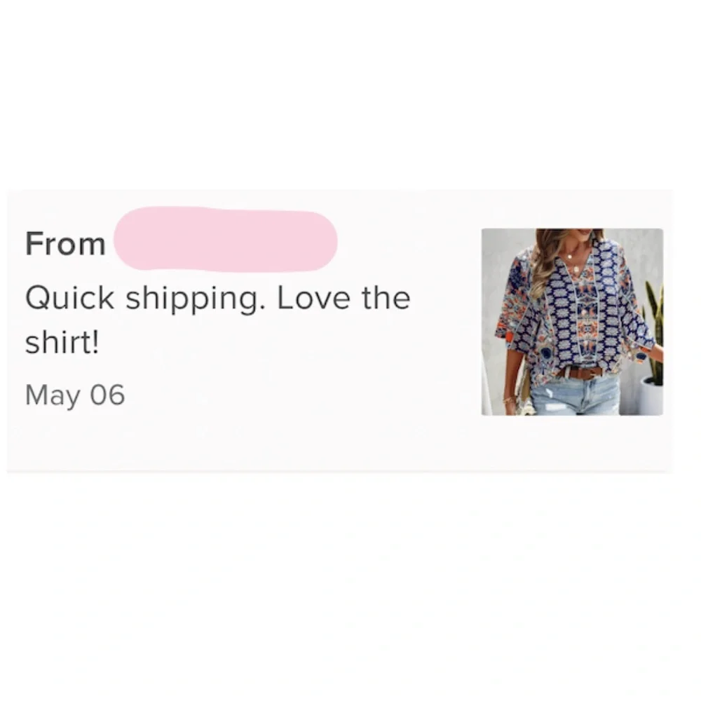 Printed Blue Multicolor Batwing Sleeve V-Neck Blouse Top - Picture 7 of 8